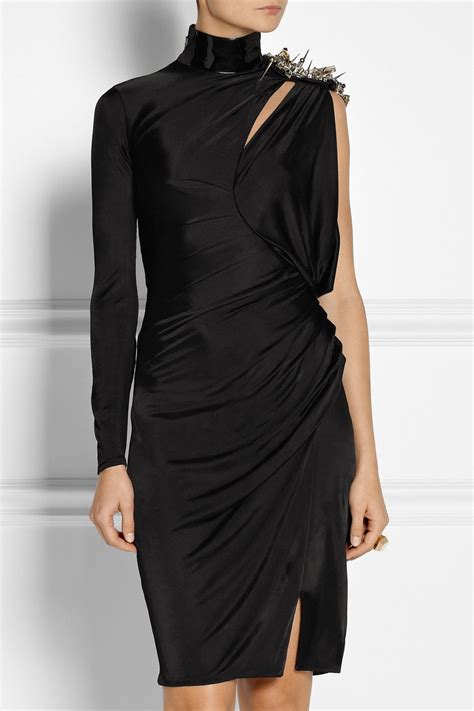 versace shiny one shoulder jersey top w pins|Versace clothing for women.